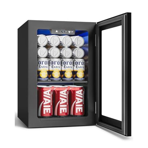 Feelfunn 24 Cans Beverage Refrigerator Cooler - Mini Fridge with Digital Temperature Control, Soda Wine Beer Drink Fridge - Small Refrigerator for Office Home Bedroom Dorm Bar, Black