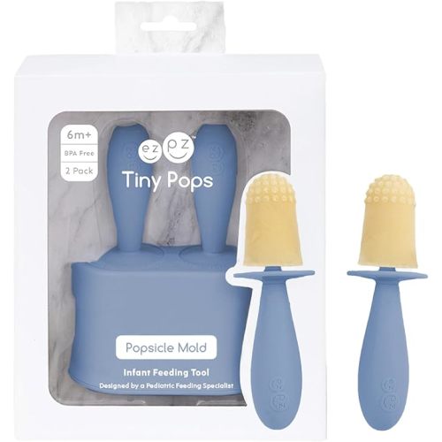 ezpz Tiny Pops (Indigo) - 4 Months+ - Popsicle Mold Set with Two Wands for Infants - Baby-Led Weaning + Teething Essentials