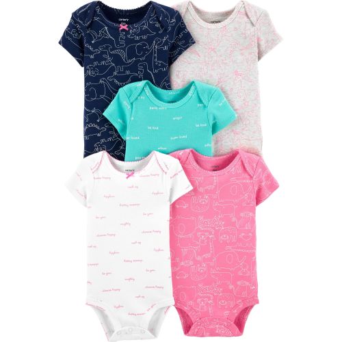 5-Pack Animal Print Original Bodysuits - 3M - Turquoise/Pink/Navy