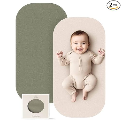 Konssy Faux Leather Baby Changing Mat, Waterproof, Wipeable & Portable Diaper Changing Pad for Travel or Home, Fits Perfectly in Diaper Bag, 30 x 17 inches (Fog Green,Beige)
