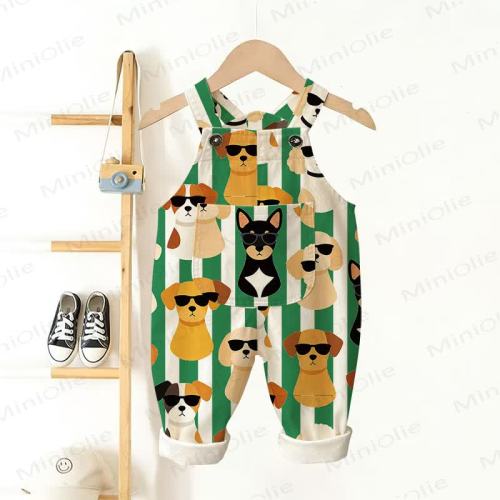 Baby Toddler Puppy Striped Overalls