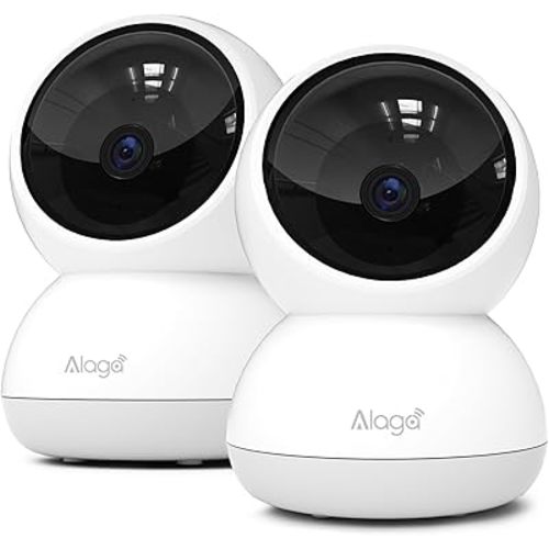 Alaga Indoor Security Camera,3K 5G and 2.4G WiFi, 360° Pan/Tilt, Human/Pet/Motion AI, Night Vision, Speaker, Indoor Camera with Phone App, Compatible with Alexa & Google Assistant，2-Pack White