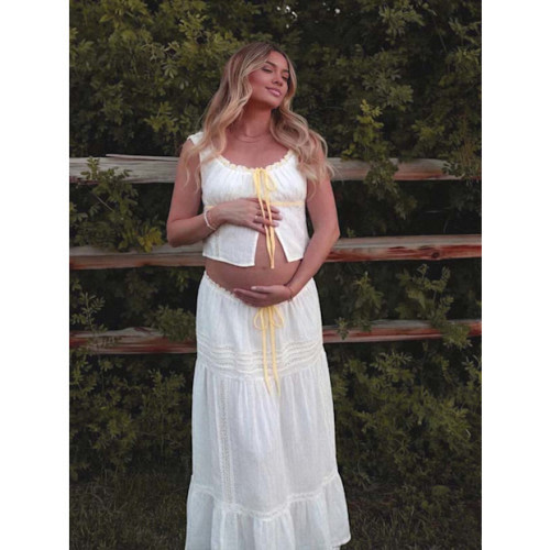 Momyknows White Lace Ribbon Two-Piece Set