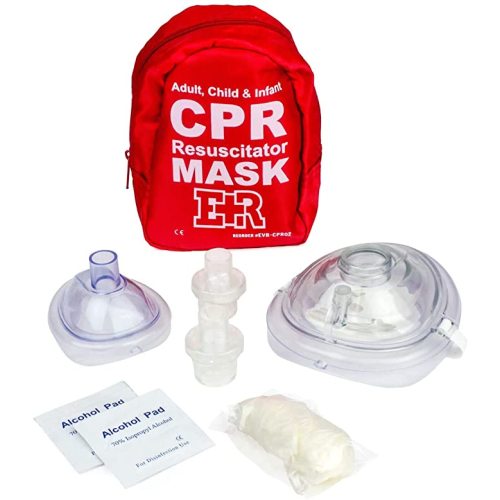 Ever Ready First Aid Adult and Infant CPR Mask Combo Kit with 2 Valves with Pair of Nitrile Gloves & 2 Alcohol Prep Pads - Red - 1