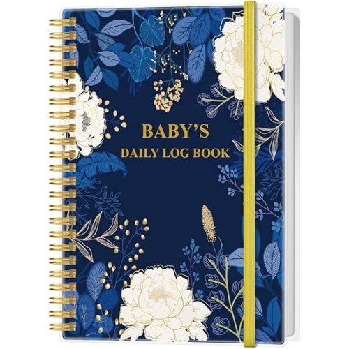 Baby's Daily Log Book - A5 Baby's Tracking for Newborns, 150 Easy to Fill Pages to Track and Monitor Your Newborn Baby Schedule, Blue Leaf Flower