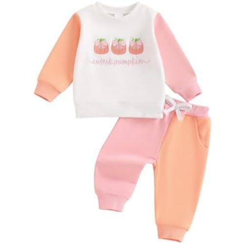 Toddler Baby Girl Halloween Outfit Pumpkin Crewneck Sweatshirt Long Sleeve Shirt Pants Newborn Fall Clothes