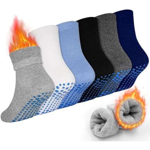 Toddler Thick Grip Socks, 6 Pairs Kids Winter Socks for Boys Girls
