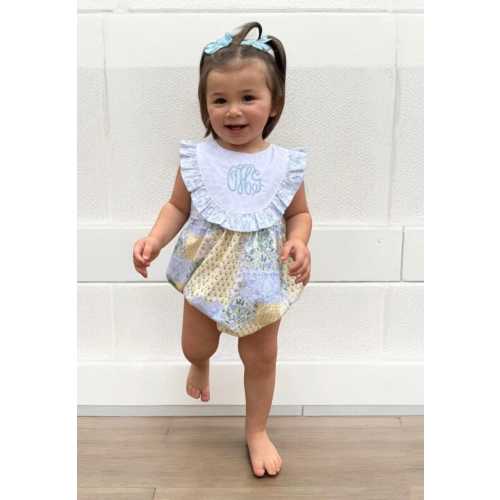 Blue floral patchwork monogrammed bubble/embroidered bubble