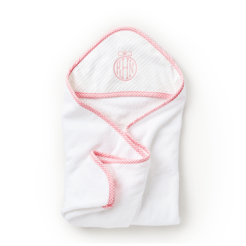 Hooded Towel, Pink Gingham Trim