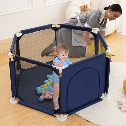 GOTGELIF 50"x50" 6-Panel Baby Playpen Spacious & Secure Portable Playard Blue