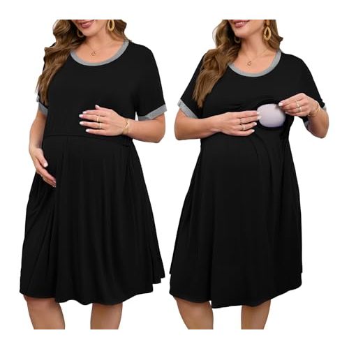JollieLovin Women's Plus Size Maternity Dress Labor and Delivery Gown Summer Nursing Nightgowns Sleepwear(L-5XL)