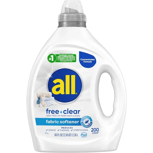 all Free Clear, Original, Liquid Fabric Softener for Sensitive Skin, Unscented and Hypoallergenic, Concentrated, 80oz, 200 Loads