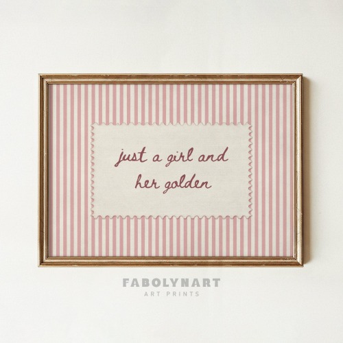 Golden Retriever Wall Art, Just A Girl And Her Golden Print, Pink Dog Mom Room Decor