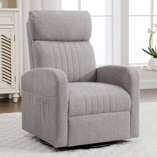 Ebern Designs Deaja Upholstered Fabric Swivel Rocker Glider Nursery Chair with High Back & Reviews | Wayfair