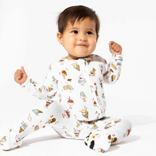 Bellabu Bear Baby Ice Cream Bamboo Convertible Footie White 9-12 Months