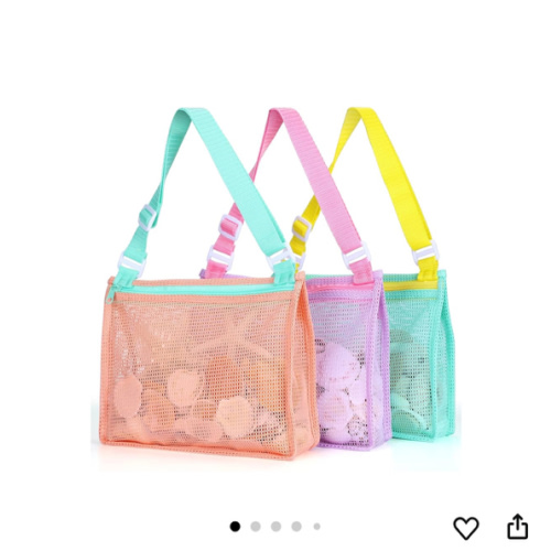 Tagitary Beach Toy Mesh Beach Bag Kids Shell Collecting Bag Beach Sand Toy Shells Beach Toys Swimming Accessories for Boys and Girls(Only Bags,A Set of 3)