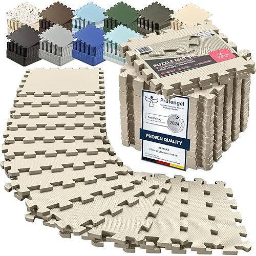 bemaxx Gym Mats Set - 18 pcs EVA Interlocking Foam Floor Tiles (12.6"x12.6"x0.4") 18sqft Protective Gym Flooring Sports Home Workout Exercise Mats Puzzle Garage Fitness Play-Room Garage Pool Treadmill