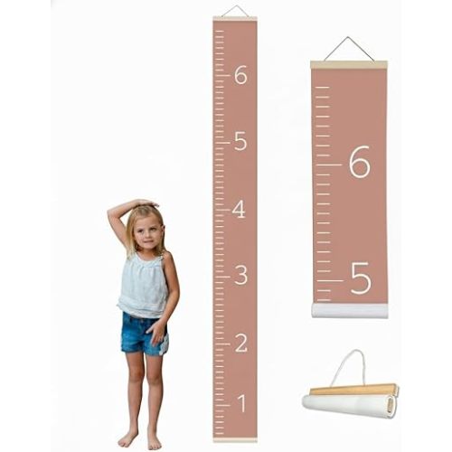 Morxy Canvas Growth Chart for Kids - Unisex Kids Room Wall Decor - Measuring Height Chart- Wall Tape with Height Chart for Kids (Canvas, Plain Rose Pink)