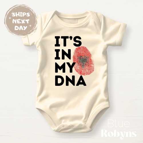 Albania Flag Shirt It’s In My DNA Albanian Baby Bodysuit Cute Albanian Tshirt Cute Albania Baby Shower Gift for Albanian Family Matching Tee