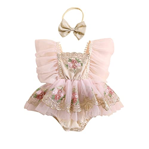 Baby Girl Romper Dress Lace Tulle Tutu Bodysuit Jumpsuit Flowers Embroidery Skirt Infant Girl Spring Summer Clothes