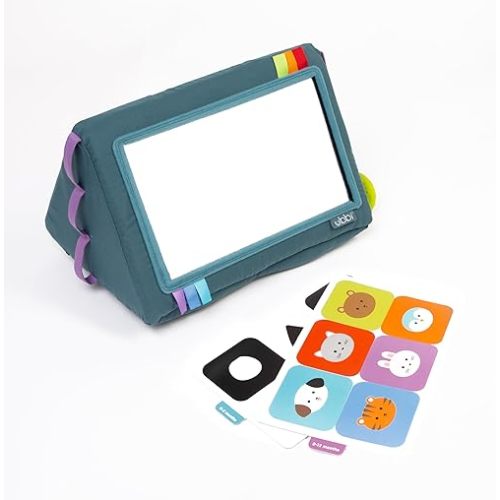 Ubbi Mirror Me Activity Toy, Tummy Time Developmental Baby Toy, Multi-Sensory Play Cube, Includes High Contrast Visual Learning Cards and Silicone Teether