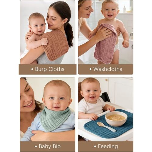Lovely Care 12 Pack Muslin Burp Cloths 100% Cotton Muslin Cloths Large 20''x10'' Extra Soft and Absorbent Baby Burping Cloth - Brown