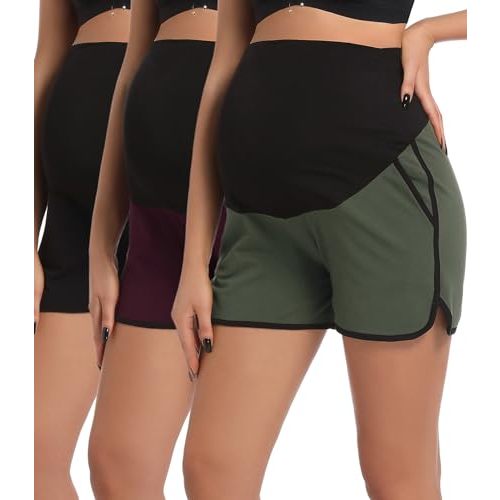 SUIEK 3-Pack Women's Maternity Shorts Over Belly Workout Running Pregnancy Cotton Lounge Sleep Shorts
