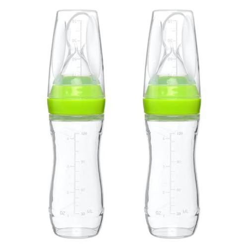 Goji Baby 4 Oz Silicone Baby Food Dispensing Spoon 2 Pack - Great For 4+ Month Infants - Includes Stopper (green)