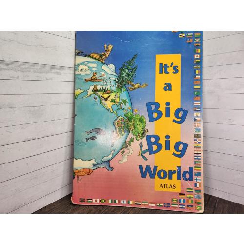 It&#39;s a Big Big World Atlas book, vintage retro, 1991, display, science, geography, textbook, office, bookcase, shelf, decoration, big, huge
