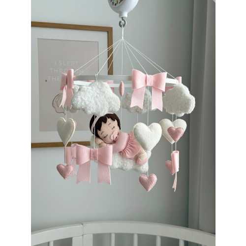 Pink Bow Baby Mobile – Felt Nursery Decor, Handmade Crib Mobile