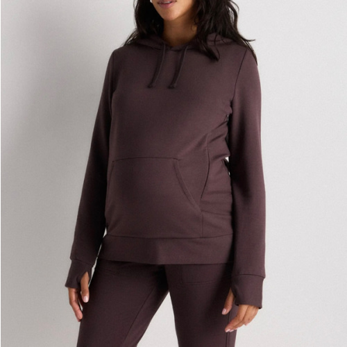 SuperSoft Fleece Maternity & Nursing Hoodie in Dried Fig