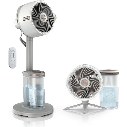 Shark FlexBreeze Pro Mist Fan, Indoor & Outdoor Oscillating Cooling Fan with Misting for Home & Patio, Floor & Tabletop, Portable Cordless & Corded, 24Hr Battery, Remote, White, FA302WH​