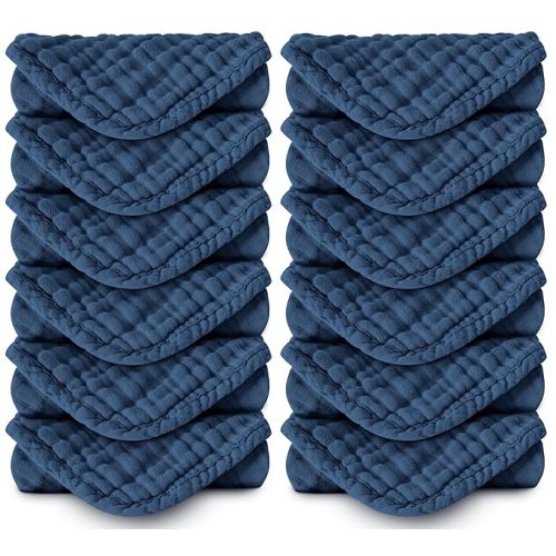 Muslin Burp Cloths 100% Cotton Large 20''x10'' Extra Soft and Absorbent Baby Wash Cloths Spit Up Rags - Baby Burping Cloth for Boys Girls Items(12 Pack Navy Blue)