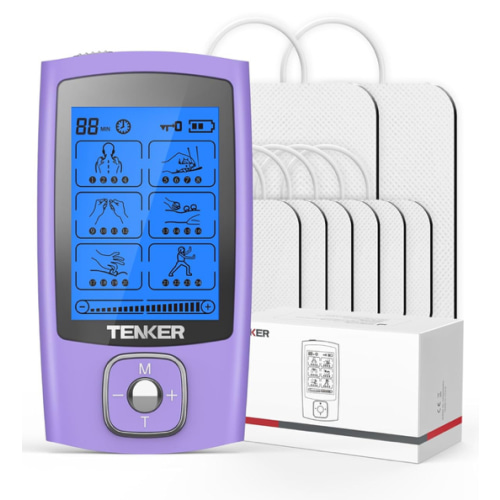TENKER TENS Unit Muscle Stimulator, 24 Modes TENS EMS Machine for Pain Relief Therapy/Pain Management, Rechargeable Electronic Pulse Massager with 2"x2" and 2"x4" TENS Unit Electrode Pads