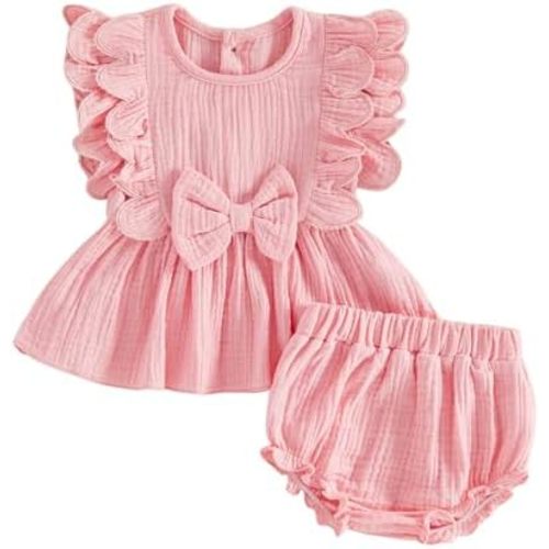 Ropa de bebé niña Ropa de niña con volantes Vestidos sin mangas Pantalones cortos de lino Trajes de verano