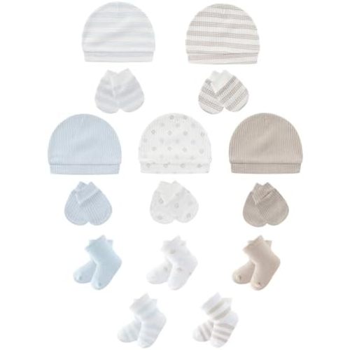 Baby Hats Mittens and Socks Set Soft Cotton Newborn Hat Glove for Boys Girls 0-6 Month