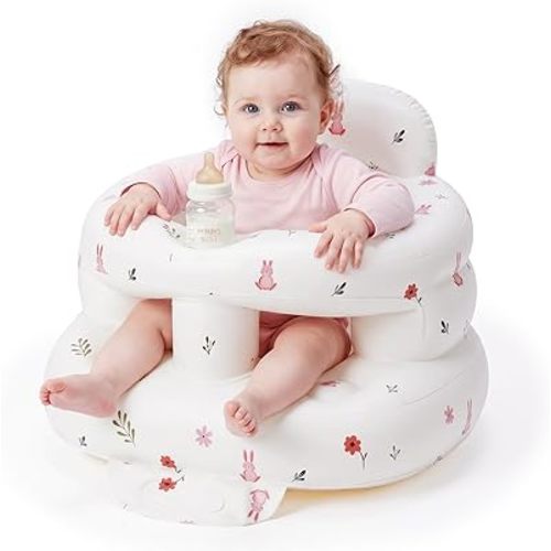 Portable Inflatable Baby Seat for Babies 3-36 Months,Toddler Inflatable Chair with Safety Guardrails,Infant Back Support Seat for Sitting up Built in Air Pump (Flower)