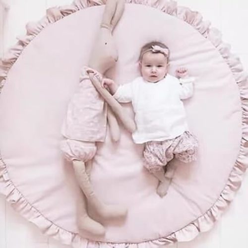 Poowe Baby Cotton Play Mat Soft Crawling Mat Pink Detachable Washable Game Blanket Floor Playmats Kids Infant Child Activity Round Rug Home Room Decor