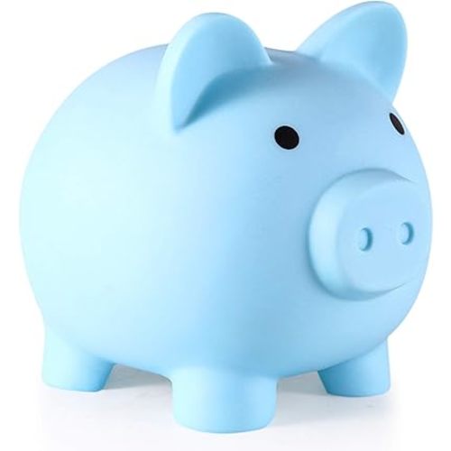 Piggy Bank, Unbreakable Plastic Money Bank, Coin Bank for Girls and Boys, Medium Size Piggy Banks, Practical Gifts for Birthday, Easter, Christmas (Blue)