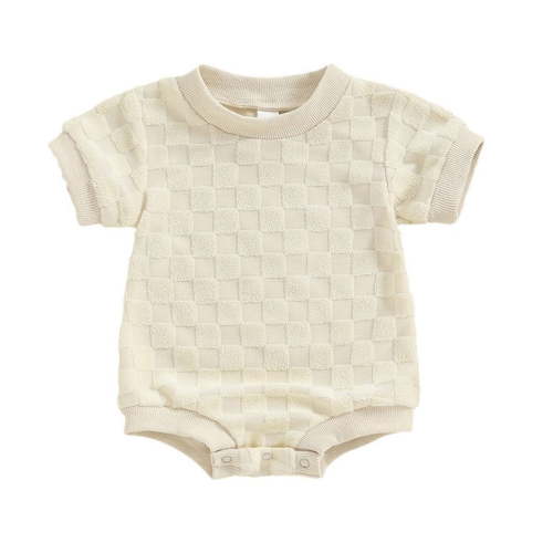vdgthytj Newborn Baby Boys Girls Bubble Romper Cute Short Sleeve Crewneck Checkerboard Bodysuit Infant Summer Jumpsuit