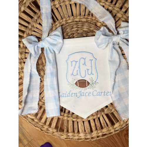Personalized Football Baby Banner – Custom Monogram Nursery Door or Crib Sign