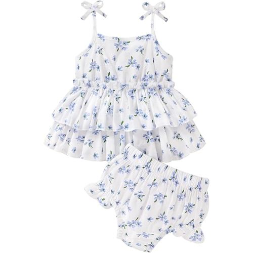 Happy Town Baby Girl Clothes Summer Infant Outfits Sleeveless Tank Tops Newborn Shorts Set Bloomers Toddler Shirt