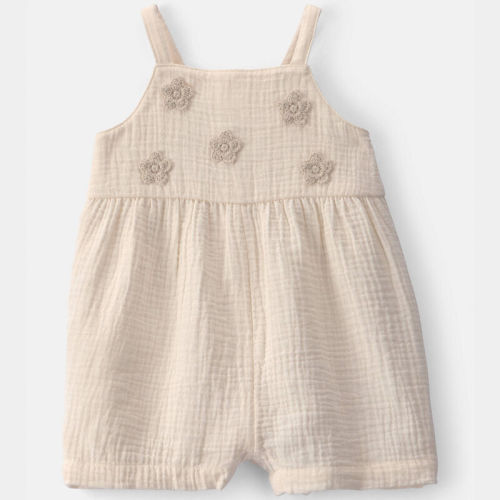 Baby Girl Floral Applique Sleeveless Romper - Ivory | Carter’s Oshkosh Canada