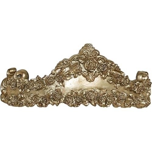 Ella Rose Flower Tiara Wall Teester | Vintage Pale Satin Gold | Floral Bed Crown Creates a Lavish Canopy with your Window Curtain Panels or Sheer Drapery | Classic Vintage Roses and Scrollwork Design