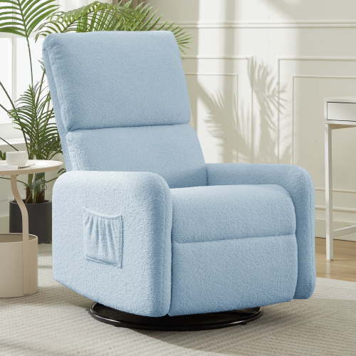 Korser 360 Swivel Glider Chair for Small Spaces, Sherpa with Side Pocket Rocking Chair for Living Room,Blue