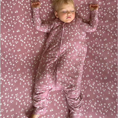 Mini Floral Baby Pink 1.0 TOG Bamboo Viscose Footie Sleep Sack | günamüna