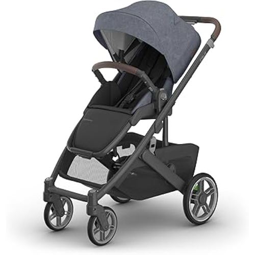 UPPAbaby Cruz V3 Stroller - from Birth + Car Seat Compatible - Full-Size, Reversible Seat - Infant Insert, Bug and Rain Shields Included - Julian (Dusty Blue Mélange/Carbon Frame/Chestnut Leather)