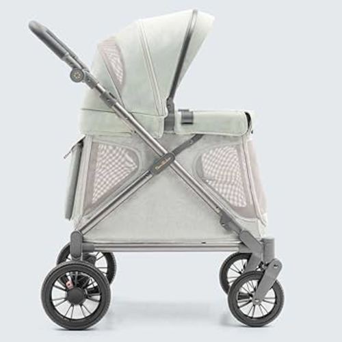 Familidoo Q1 Multi-Use Kids Wagon Stroller – Foldable, Lightweight & All-Terrain for Kids & Pets – 5-Point Safety Harness, Rain Cover & Compact Travel Design – Supports Up to 132 lbs (Sage Green)