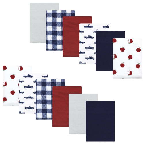 Luvable Friends Hudson Baby Flannel Burp Cloths 12pk, Red Apple Orchard