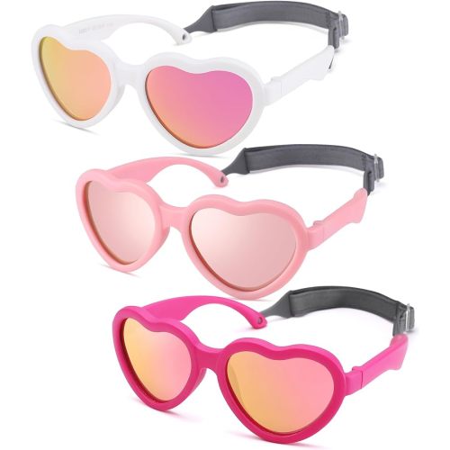 Flexible Heart Shaped Baby Polarized Sunglasses with Strap Adjustable Toddler & Infant Age 0-24 Months
